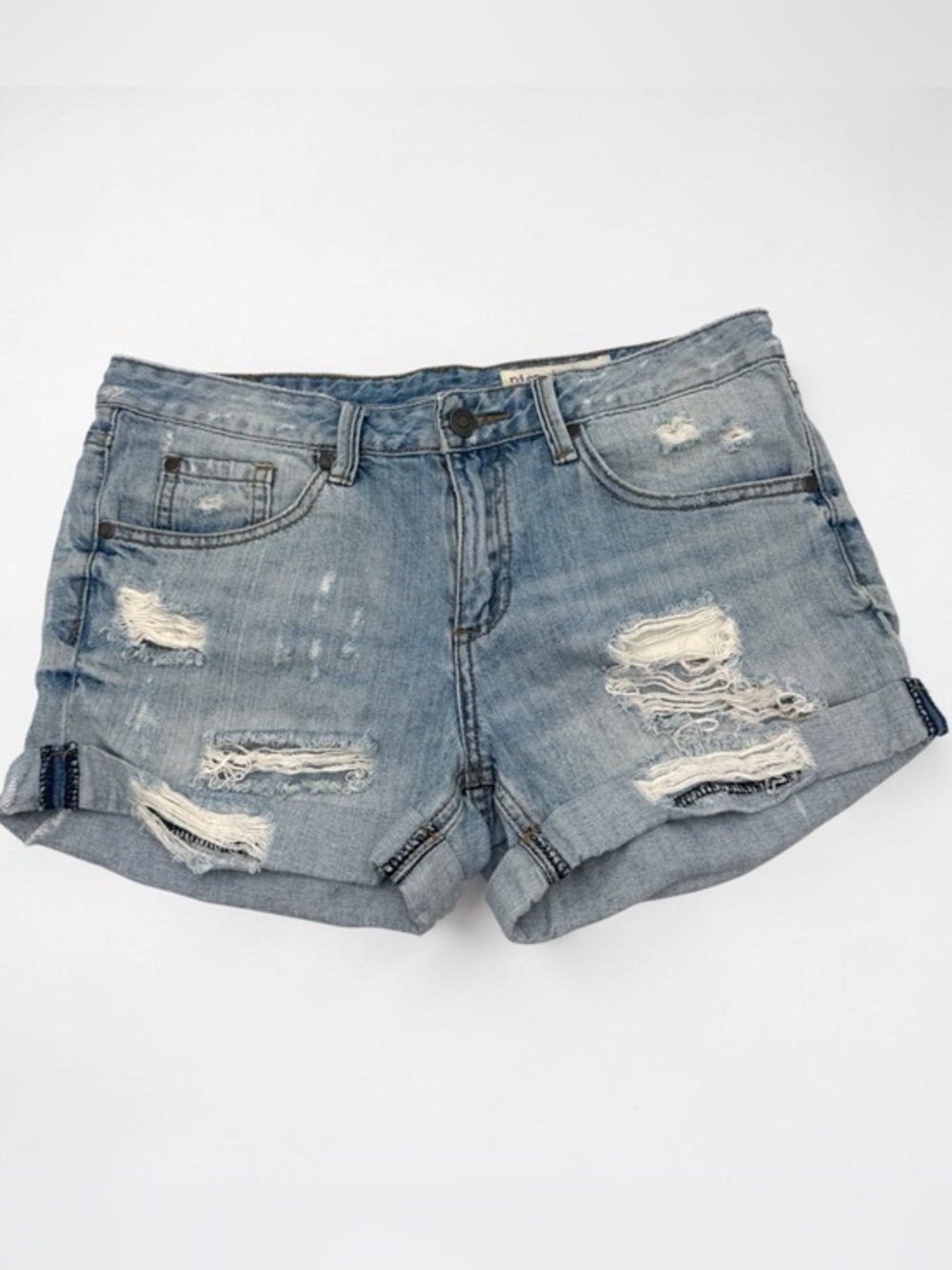 pistola Light Blue Distressed Roll-Hem Denim Shorts SMALL